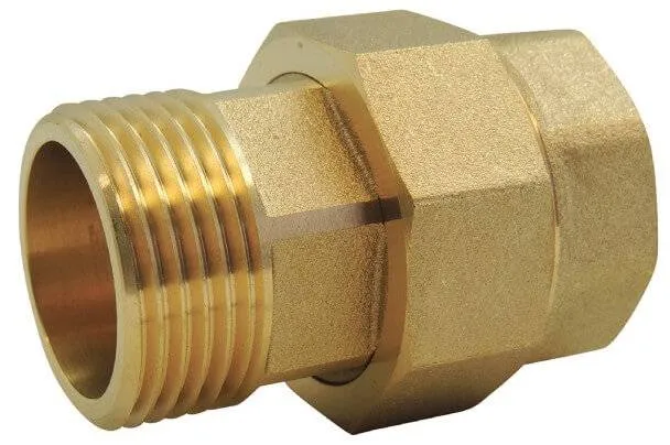 Niplu detasabil cu filete interior/exterior, etansare plana, din alama