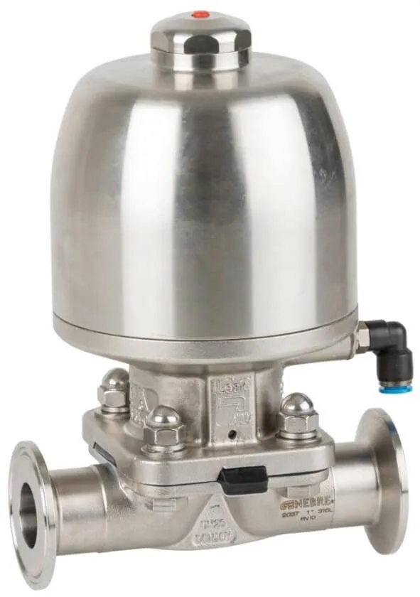 Robinet cu diafragma, NC, actionat pneumatic, conex. sanitare