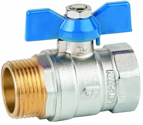 Robinet cu bila, filet exterior-interior G 1&QUOT;, orificiu standard, maneta fluture albastra, PN 25
