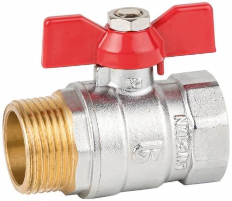 Robinet cu bila, filet exterior-interior G 1&QUOT;, orificiu standard, maneta fluture rosie, PN 25