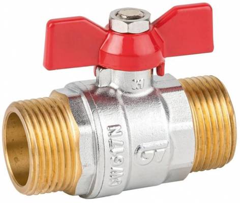 Robinet cu bila, filete exterioare G 1/2&QUOT;, orificiu standard, maneta fluture rosie, PN 25