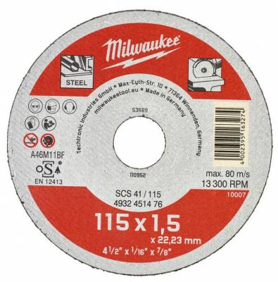 Disc debitare metal 115 x 1,5 x 22 mm - Seria Contractanti - Milwaukee