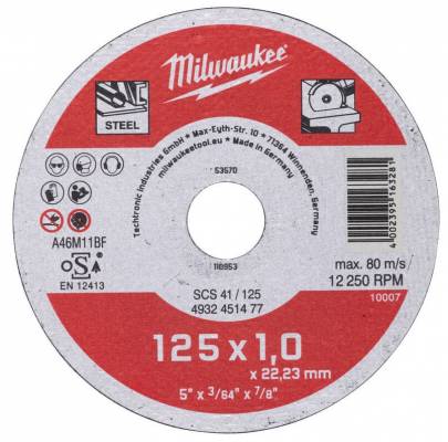 Disc debitare metal 125 x 1 x 22 mm - Seria Contractanti - Milwaukee
