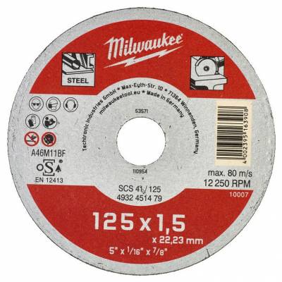 Disc debitare metal 125 x 1,5 x 22 mm - Seria Contractanti - Milwaukee