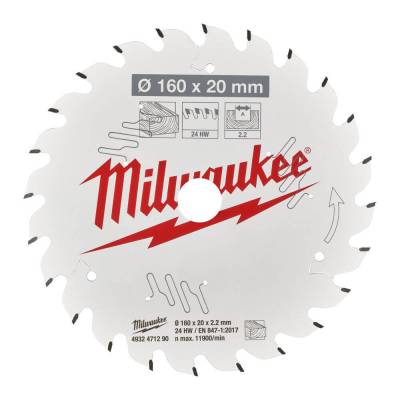 Panza pentru fierastraie circulare de mana 160 x 20 x 2,2 mm - 24 dinti ATB - Milwaukee
