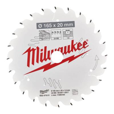 Panza pentru fierastraie circulare de mana 165 x 20 x 1,6 mm - 24 dinti ATB - Milwaukee