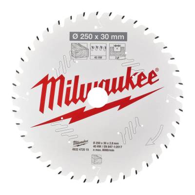 Panza pentru fierastrau taieri inclinate 250 x 30 x 2,8 mm - 40 dinti ATB - Milwaukee