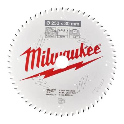 Panza pentru fierastrau taieri inclinate 250 x 30 x 2,8 mm - 60 dinti ATB - Milwaukee