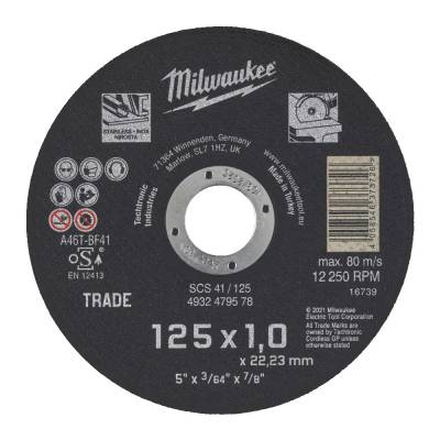 Disc abraziv pentru debitat metal 125 x 1,0 x 22,23 mm - Milwaukee
