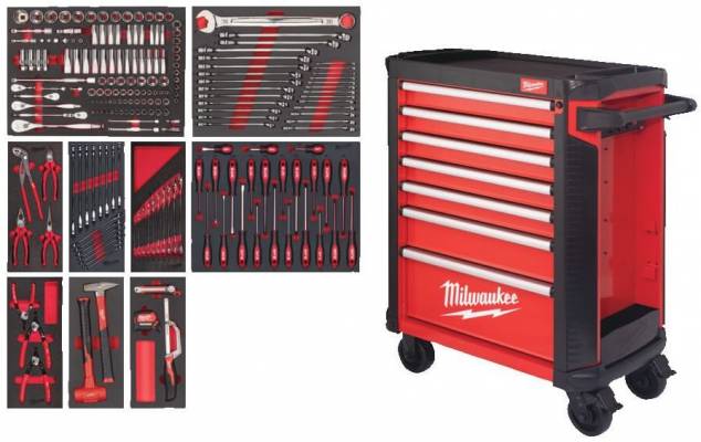 TOOLGUARD Dulap de scule mobil cu 7 sertare, metalic, 78 cm dotat cu scule, rosu - Milwaukee