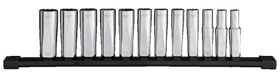 Set chei tubulare adanci 3/8&QUOT;, 12 puncte, sistem metric, 12 buc - Milwaukee