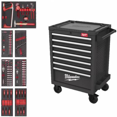 TOOLGUARD Dulap de scule mobil echipat cu 7 sertare, metalic, 69 cm dotat cu 131 buc scule universale, gri - Milwaukee