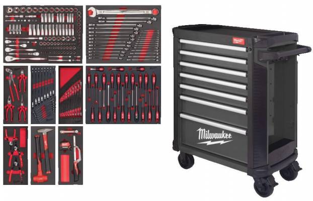 TOOLGUARD Dulap de scule mobil cu 7 sertare, metalic, 78 cm dotat cu scule, gri - Milwaukee