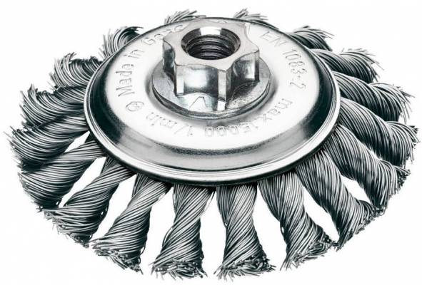 Perie conica rasucita pentru polizor unghiular, Ø 115 mm, sarma 0,5 mm din otel - Milwaukee