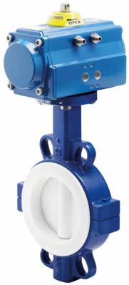 Robinet fluture, wafer, scaun PTFE, flanse ANSI 150 si PN 10/16, disc inox 316 + PTFE, act. pneumatic dubla actiune, 2&QUOT;