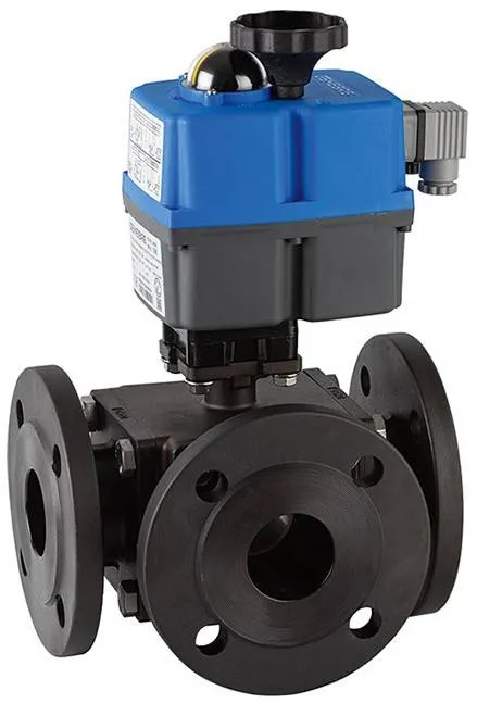 Robinet cu bila, 3 cai, flanse PN16/40, actuator electric