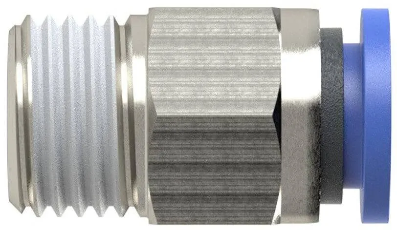 Cupla dreapta push-in cu filet conic exterior etansat cu PTFE, seria standard