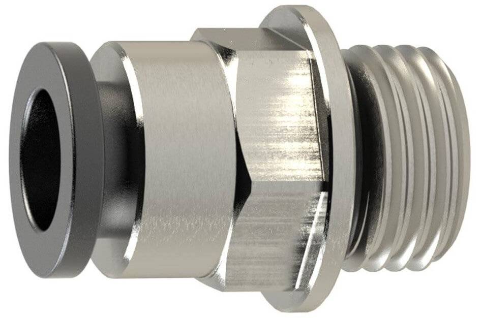 Cupla deapta push-in cu filet cilindric exterior cu O-ring, seria click-clock