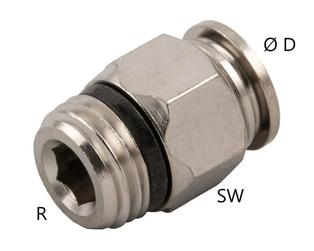 Cuple drepte push-in metalice cu filet exterior conic scurt