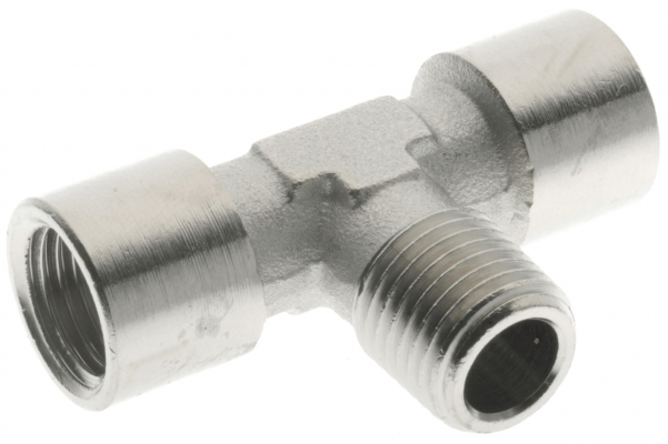Conector T cu 2 filete interioare G 1/2&QUOT; si 1 filet exterior R 1/2&QUOT;, alama nichelata