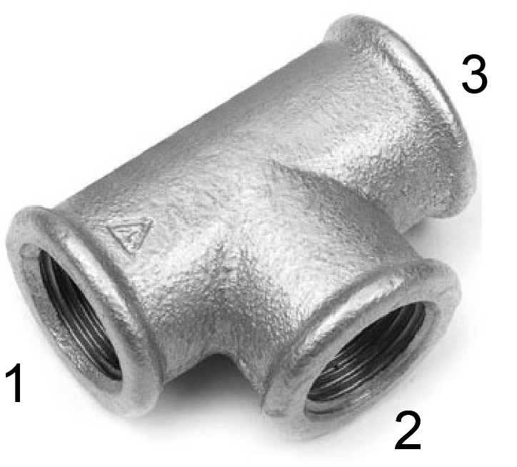 Conector T cu filete interioare, egal sau redus, din fonta maleabila