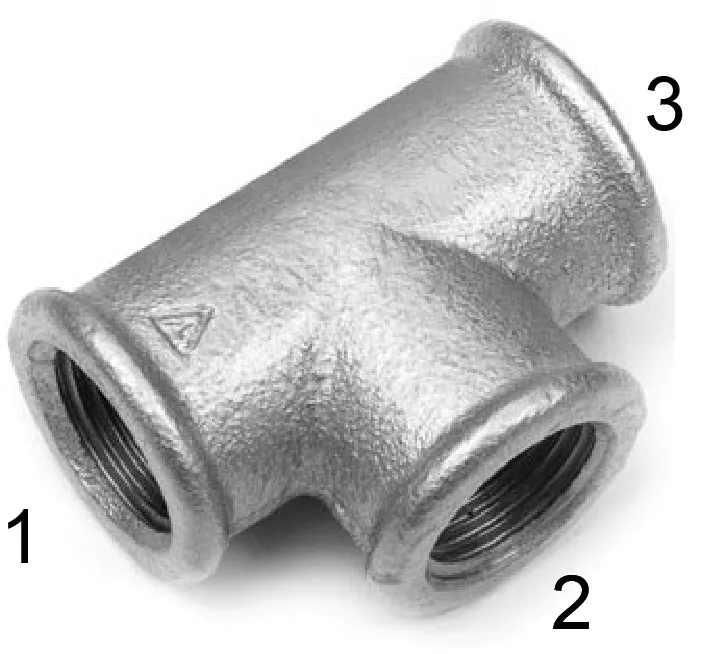 Conector T cu filete interioare, egal sau redus, din fonta maleabila