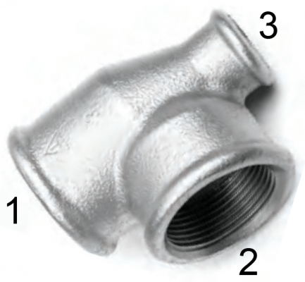 Conector T cu filete interioare Rp 1 1/4&QUOT;-Rp 1 1/4&QUOT;-Rp 3/4&QUOT;, din fonta maleabila
