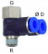 Cupla Y rotativa cu 2 conexiuni push-in 8mm si filet int. G 1/4&QUOT; / ext. R 1/4&QUOT;, POM/alama