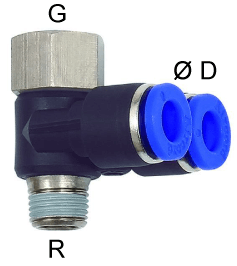 Cupla Y rotativa cu 2 conexiuni push-in 8mm si filet int. G 1/4&QUOT; / ext. R 1/4&QUOT;, POM/alama