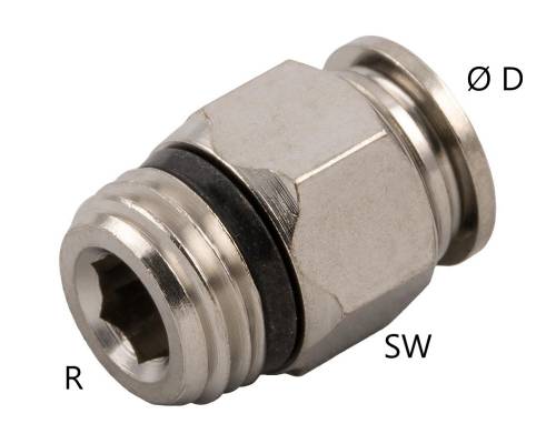 Cupla dreapta push-in metalica cu filet exterior conic scurt, R 3/8&QUOT; - 8 mm