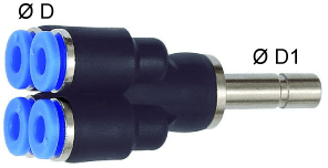Distribuitor Y cu 4 conexiuni push-in 6mm si adaptor 8mm, POM/alama