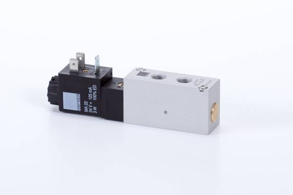 Distribuitor 5/2 electric, monostabil, montaj pe placa, tip MH, porturi distribuitor