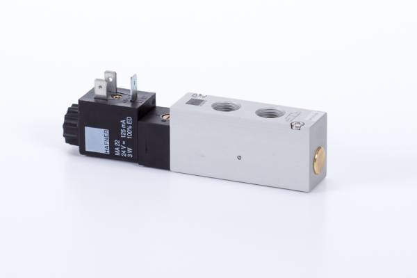 Distribuitor 5/2 electric, monostabil, montaj pe placa, tip MH, porturi distribuitor
