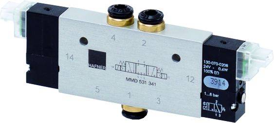Distribuitor 5/3 centru exhaustat - montaj in linie