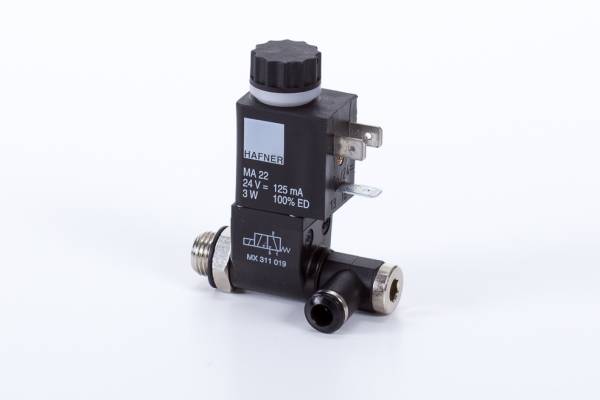Distribuitor 3/2 electric, monostabil - Banjo, NC, porturi push-in 6 mm, banjo G 1/8, M5, 50 l/min