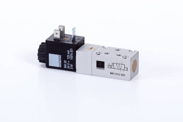Distribuitor 3/2 electric, monostabil, montaj in linie tip MH, NC, porturi M5, 180 l/min