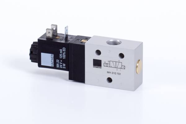 Distribuitor 3/2 electric, monostabil, montaj in linie tip MH, NC, G 1/4, 1250 l/min