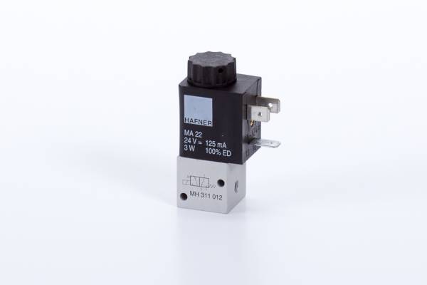 Distribuitor 3/2 electric, monostabil, montaj in linie tip MX, NO, porturi M5, 40 l/min