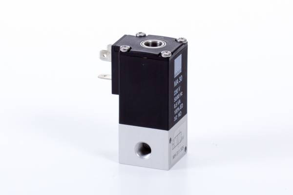 Distribuitor 3/2 electric, monostabil, montaj in linie tip MH, NC, porturi G 1/8, 200 l/min
