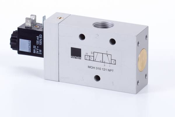 Distribuitor 3/2 electric, monostabil, montaj in linie tip MH, NO, 1/2 NPT, 3000 l/min