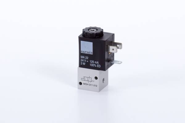 Distribuitor 3/2 electric, monostabil, montaj in linie tip MH, NO, porturi M5, 40 l/min