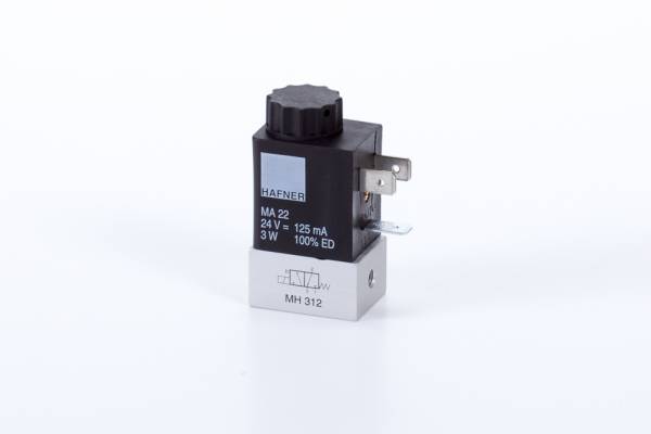 Distribuitor 3/2 electric, monostabil, montaj pe placa-baterie, porturi placa