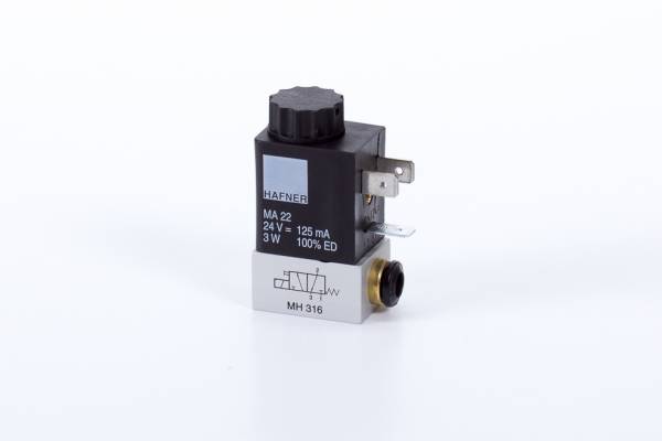Distribuitor 3/2 electric, monostabil, montaj pe placa-baterie, porturi placa