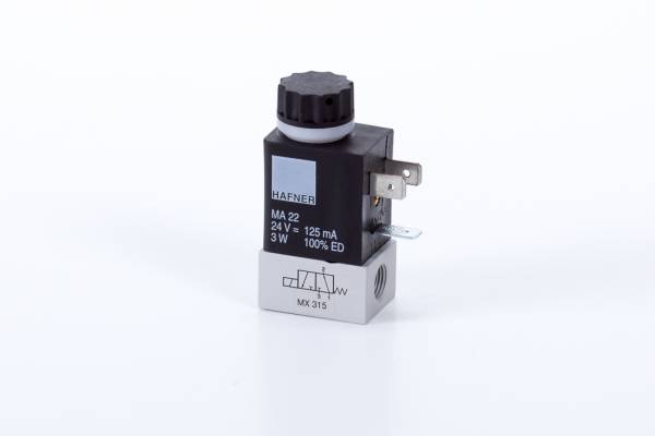 Distribuitor 3/2 electric, monostabil, montaj pe placa-baterie, porturi placa
