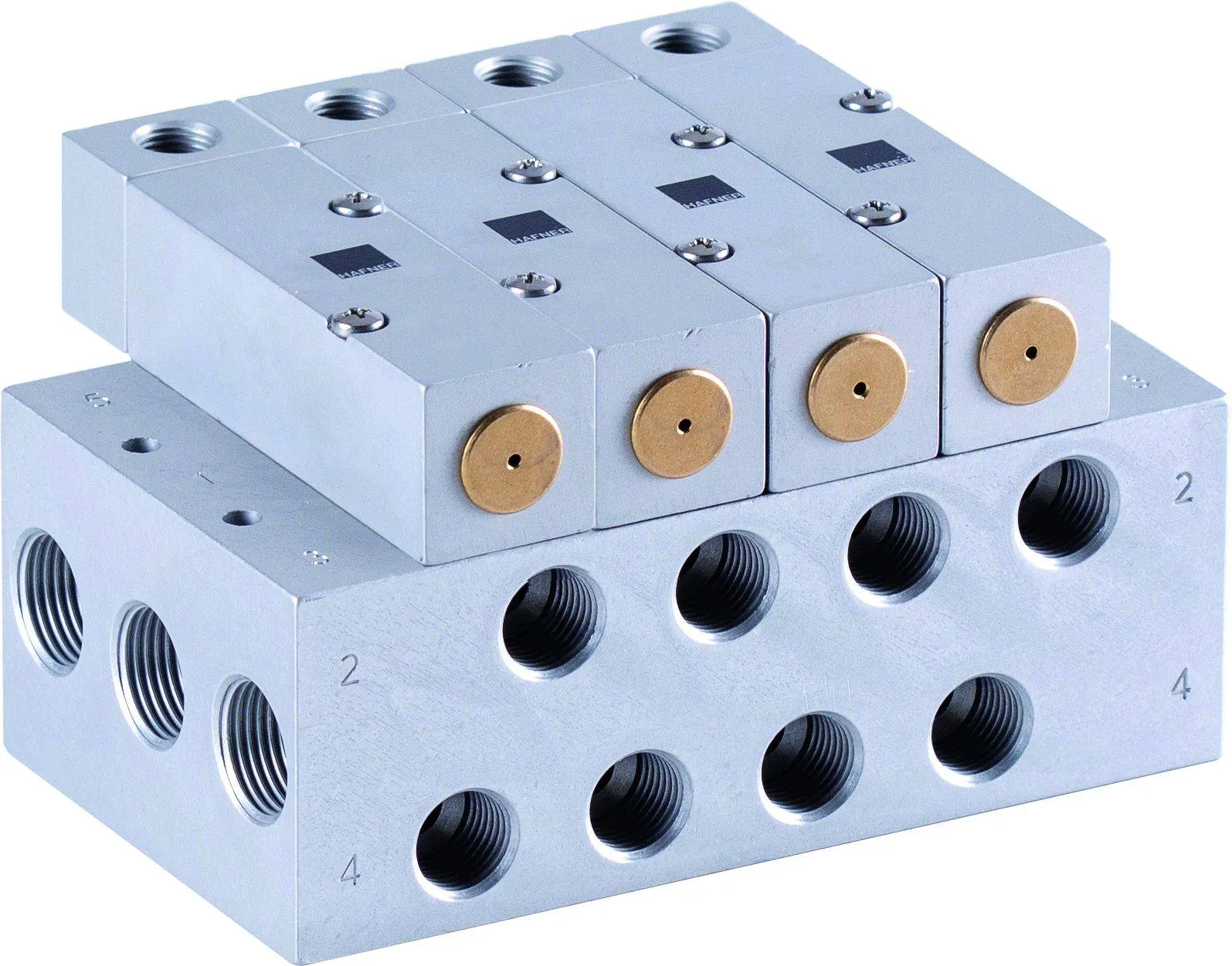 Distribuitor 5/2 monostabil, montaj pe placa - actionare pneumatica