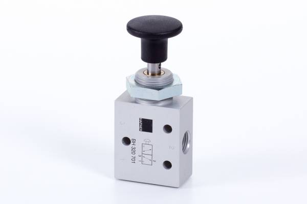 Distribuitor 3/2 cu buton incorporat - montaj in panou, G 1/4, cu retinere