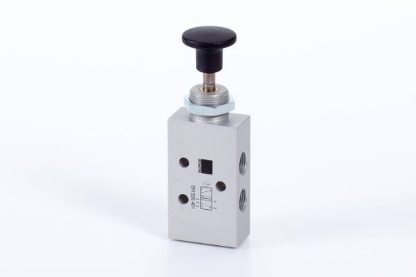 Distribuitor 5/2 cu buton incorporat - montaj in panou, G 1/8, cu retinere
