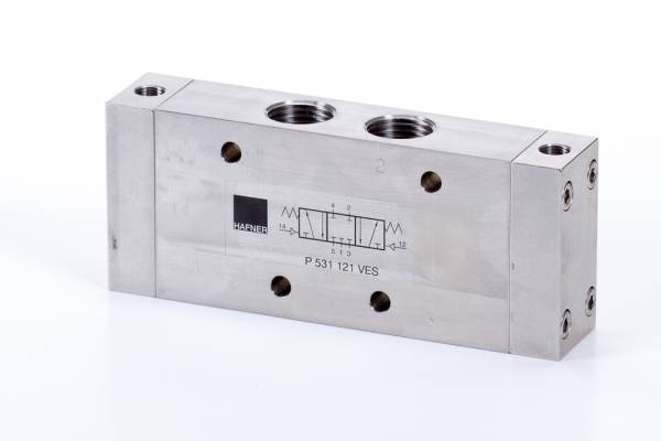 Distribuitor 5/3 pneumatic, centru exhaustat - INOX