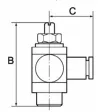 Drosel cu filet ext. si conector push-in, reglaj cu surubelnita, droselizare furtun - filet