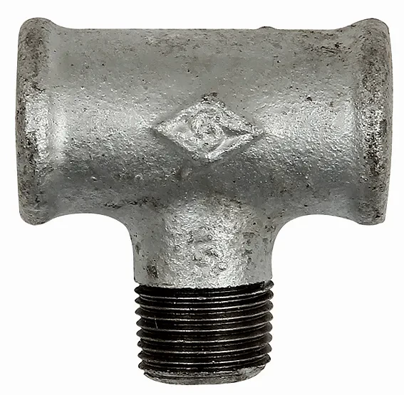 Conector T cu 2 filete interioare si un filet exterior, din fonta maleabila